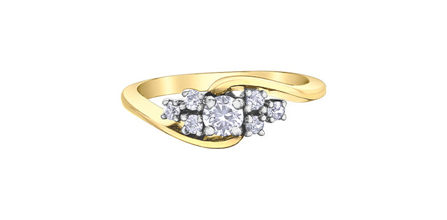 10K Yellow Gold 0.413cttw Round Brilliant Cut Diamond Ring, size 6