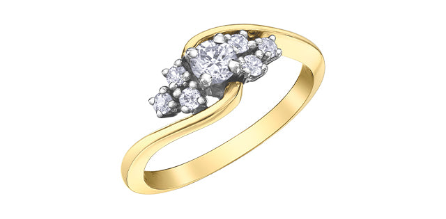 10K Yellow Gold 0.413cttw Round Brilliant Cut Diamond Ring, size 6