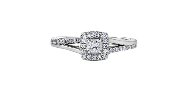 10K White Gold 0.30cttw Princess Cut Canadian Diamond Ring - Size 6.5