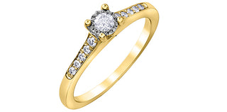 Anillo de oro amarillo de 10 quilates con diamantes redondos de talla brillante de 0,20 quilates
