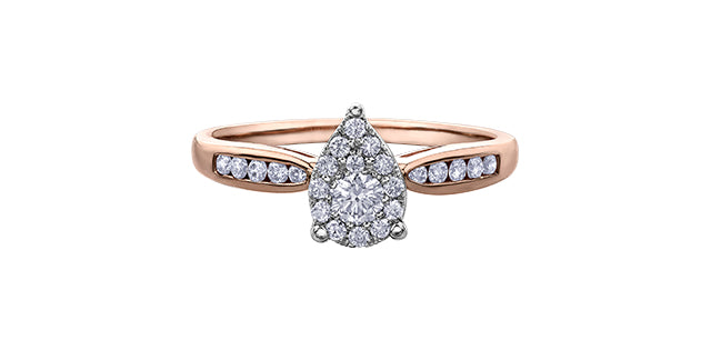 10K Rose Gold 0.35cttw Diamond Pear Shaped Halo Engagement Ring, size 6.5
