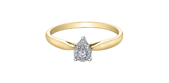 10K Yellow Gold 0.08cttw Pear Cut Cluster Diamond Engagement Ring, Size 6.5