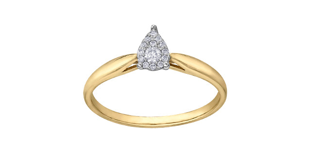 Anillo de compromiso de diamantes en racimo de talla pera de 0,08 quilates de oro amarillo de 10 quilates, tamaño 6,5
