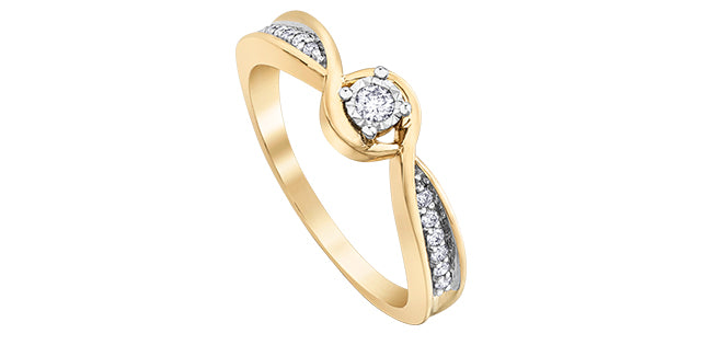10K Yellow &amp; White Gold 0.12cttw Diamond Engagement Ring, Size 6.5
