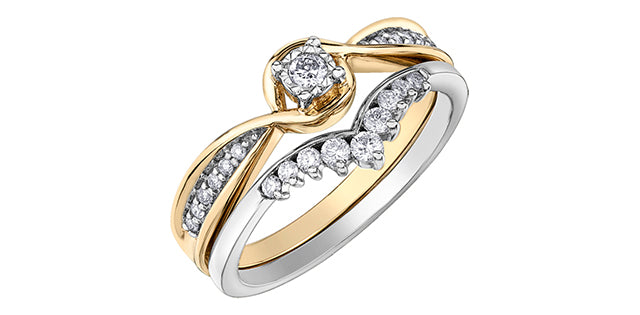 10K Yellow &amp; White Gold 0.12cttw Diamond Engagement Ring, Size 6.5