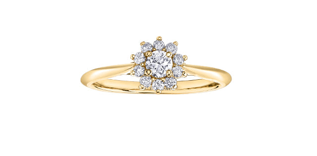 14K Yellow Gold 0.35cttw Round Brilliant Cut Canadian Diamond Halo Engagement Ring