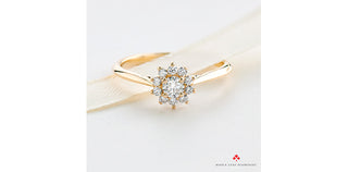 14K Yellow Gold 0.35cttw Round Brilliant Cut Canadian Diamond Halo Engagement Ring