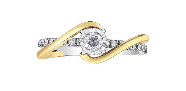 Anillo de compromiso de diamantes redondos de talla brillante de 0,36 quilates en oro blanco y amarillo de 10 quilates, tamaño 6,5