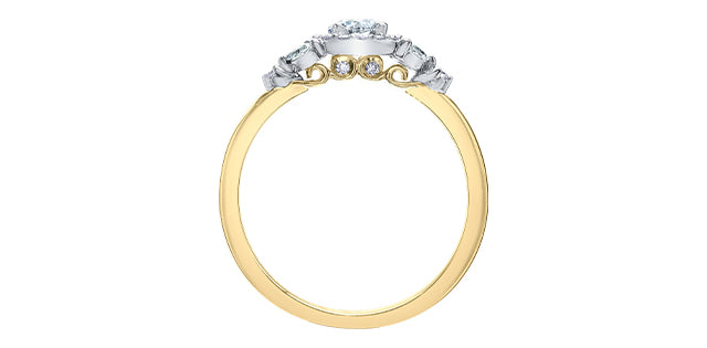 Anillo de compromiso con halo de diamantes canadienses de talla brillante redonda de 0,52 quilates en oro amarillo de 14 quilates