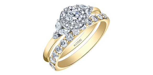 14K Yellow Gold 0.52cttw Round Brilliant Cut Canadian Diamond Halo Engagement Ring