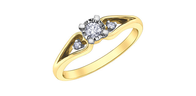 Anillo de compromiso de diamantes de 0,15 quilates en oro amarillo y blanco de 10 quilates, tamaño 6,5