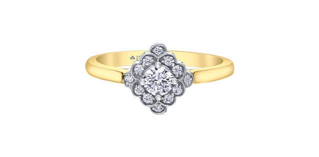Anillo de compromiso de diamantes canadienses de talla brillante redonda de 0,44 quilates en oro amarillo de 14 quilates