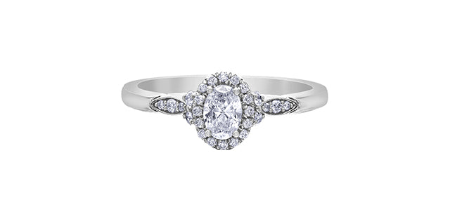 14K White Gold 0.44cttw Oval Diamond Halo Engagement Ring, Size 6.5
