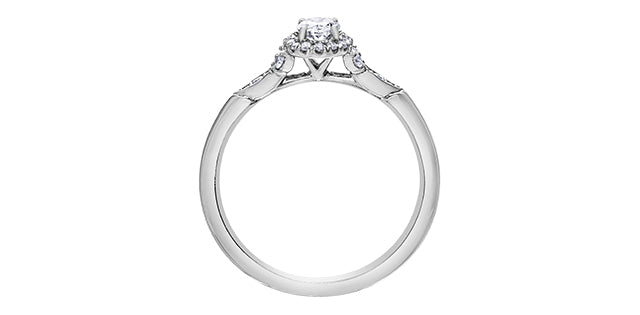 14K White Gold 0.44cttw Oval Diamond Halo Engagement Ring, Size 6.5