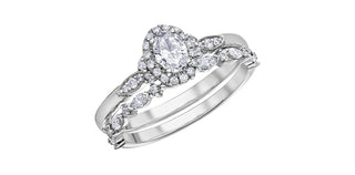 14K White Gold 0.44cttw Oval Diamond Halo Engagement Ring, Size 6.5
