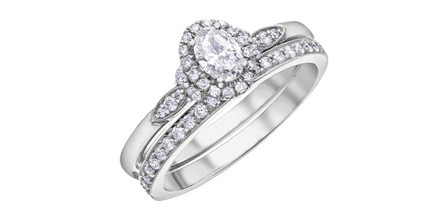 Anillo de compromiso con halo de diamantes ovalados de 0,44 quilates en oro blanco de 14 quilates, tamaño 6,5