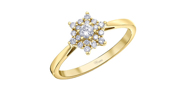 Anillo de compromiso de diamantes canadienses de talla brillante redonda de 0,25 quilates en oro amarillo de 14 quilates