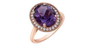 10K Rose Gold Amethyst and Diamond Halo Ring, size 6