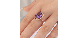 10K Rose Gold Amethyst and Diamond Halo Ring, size 6