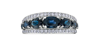 Anillo de diamantes y zafiros en oro blanco de 10 quilates - Talla 6