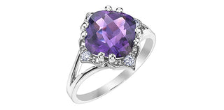 10K White Gold Amethyst and Canadian Diamond Ring, size 6