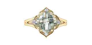 10K Yellow Gold Prasiolite (Green Amethyst) and Canadian Diamond Ring, size 6