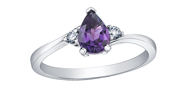 10K White Gold Amethyst and Canadian Diamond Ring, size 6