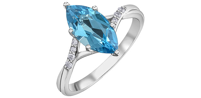 10K White Gold Blue Topaz and Diamond Ring - Size 6