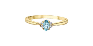 10K Yellow Gold 0.22cttw Aquamarine and 0.03cttw Diamond Ring