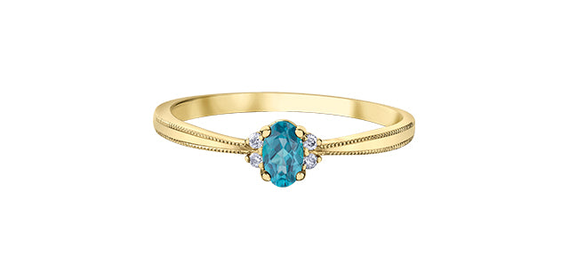 10K Yellow Gold 0.16cttw Blue Topaz and 0.03cttw Diamond Ring