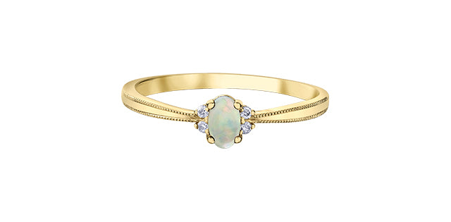10K Yellow Gold 0.16cttw Opal and 0.03cttw Diamond Ring