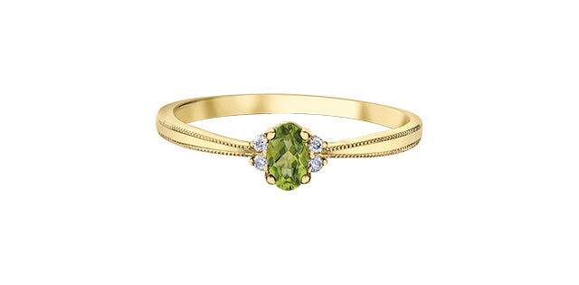 10K Yellow Gold 25cttw Genuine Peridot and 0.03cttw Diamond Ring