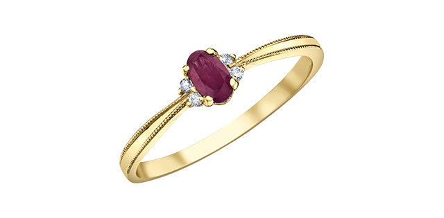 10K Yellow Gold 0.16cttw Ruby and 0.03cttw Diamond Ring