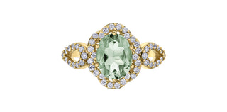 Anillo de oro amarillo de 10 quilates con prasiolita / amatista verde y diamantes