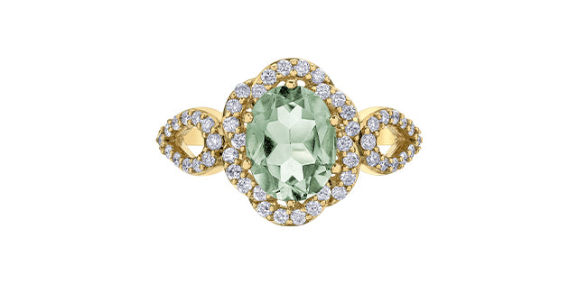 10K Yellow Gold Prasiolite / Green Amethyst and Diamond Ring