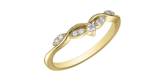 10K Yellow Gold 0.11cttw Round Brilliant Cut Diamond Ring, Size 6.5