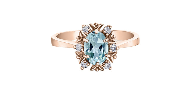 10K Rose Gold 1.20cttw Genuine Oval Cut Blue Zircon and 0.09cttw Diamond Halo Ring, size 7