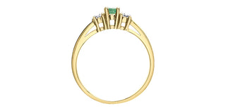 Anillo de oro amarillo de 10 quilates con esmeralda y diamantes de 3 piedras - Talla 6 