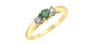 Anillo de oro amarillo de 10 quilates con esmeralda y diamantes de 3 piedras - Talla 6 
