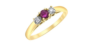 Anillo de oro amarillo de 10 quilates con rubíes y diamantes de 3 piedras - Talla 6