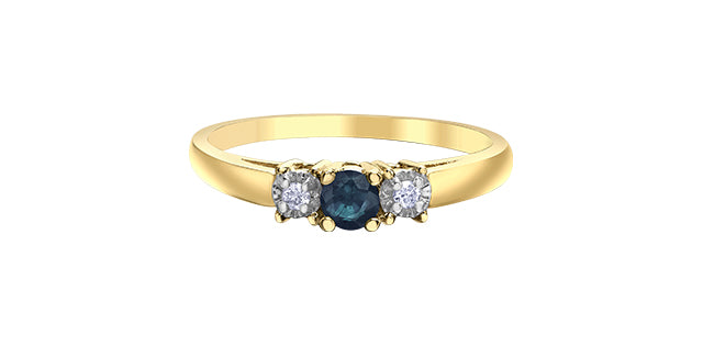 10K Yellow Gold Sapphire and Diamond 3 Stone Ring - Size 6