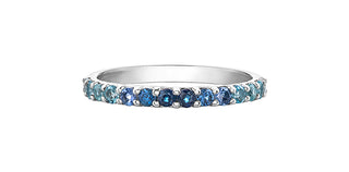 10K White Gold Genuine 2mm White Zircon, Aquamarine, Blue Zircon, Blue Topaz, Tanzanite, Ceylon Sapphire and Sapphire Gemstone Ring, size 6.5