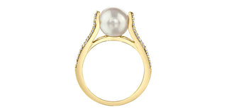 Anillo de diamantes y perlas cultivadas en oro amarillo de 10 quilates, talla 6