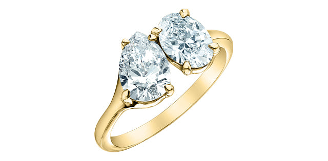 14K Gold 2.00cttw Lab Grown Oval Cut and Pear Cut Diamond Ring