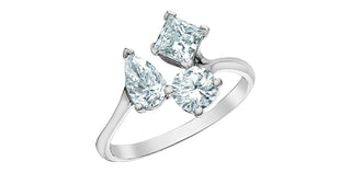 14K Gold 1.50cttw Lab Grown Pear Cut, Round Brilliant Cut and Princess Cut Diamond Ring