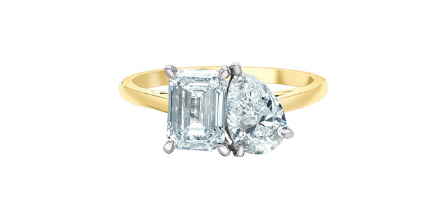 14K Gold 2.50cttw Lab Grown Emerald Cut and Pear Cut Diamond Ring