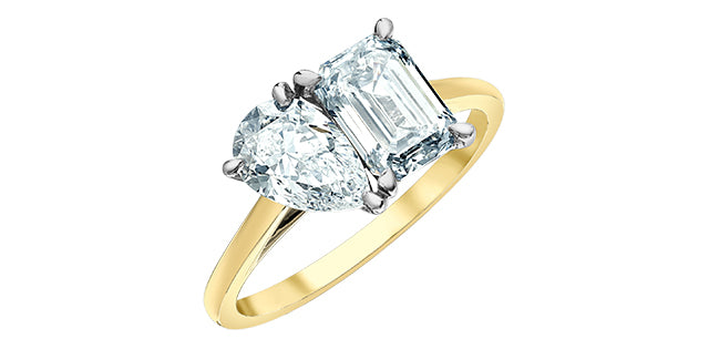 14K Gold 2.50cttw Lab Grown Emerald Cut and Pear Cut Diamond Ring