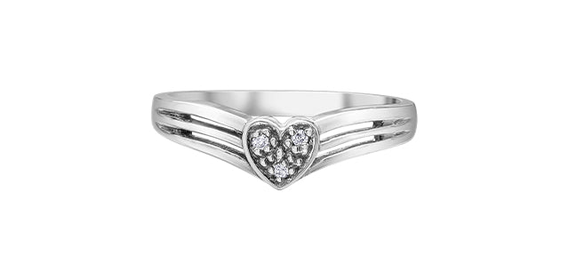 10K White Gold 0.02cttw Diamond Heart Ring, Size 6.5