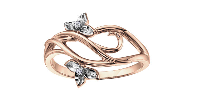 10K Rose Gold 0.02cttw Diamond Flower/Leaf Design Ring, size 6.5