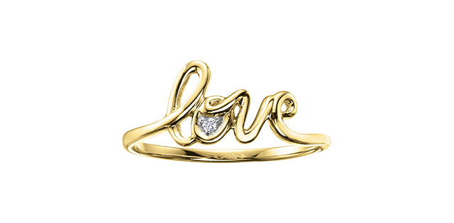 10K Yellow Gold 0.01cttw Diamond Love Ring, size 6.5